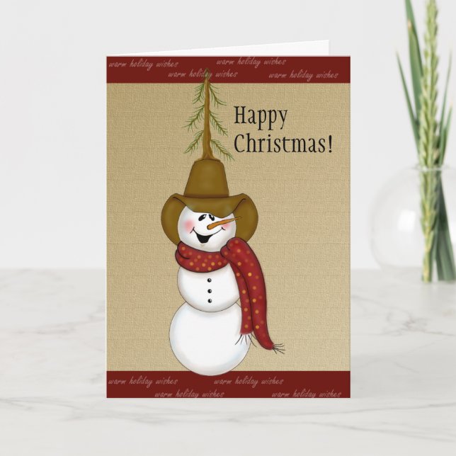 Cute Cowboy Snowman Christmas Holiday Card (Front)