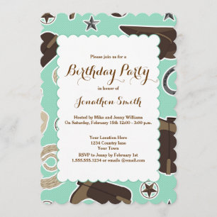 Cute Cowboy Theme Birthday Party Invitation