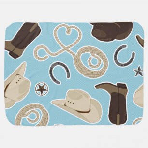 Cute Cowboy Theme Pattern Blue Baby Blanket