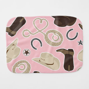 Cute Cowboy Theme Pattern Pink Burp Cloth