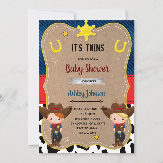 Cute cowboy twins invite (Front)