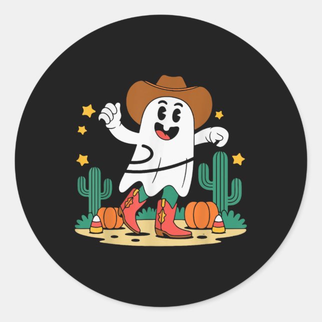 Cute Cowboy Western Ghost For Fall Spooky Hallowee Classic Round Sticker (Front)