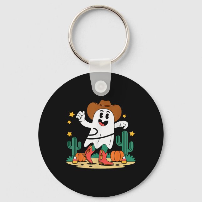 Cute Cowboy Western Ghost For Fall Spooky Hallowee Key Ring (Front)