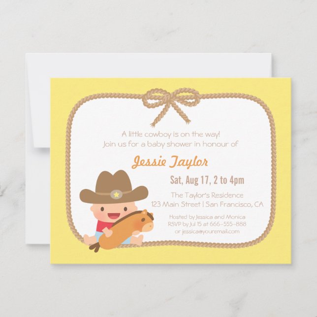 Cute Cowboy Western Themed Baby Shower Invitations (Front)