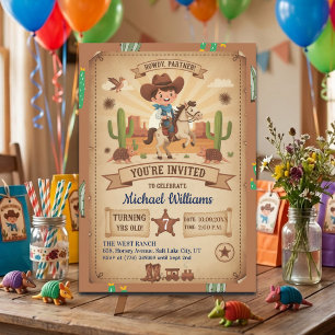 Cute Cowboy with Horse 7th Birthday Party Invitation