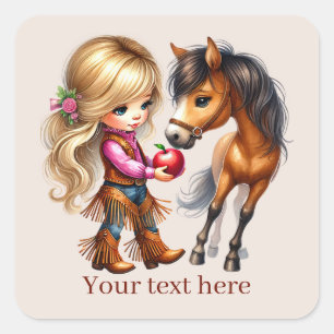Cute Cowgirl add text Square Sticker