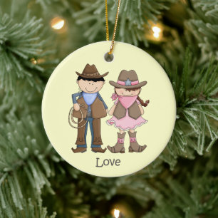 Cute Cowgirl and Cowboy Love Ornament