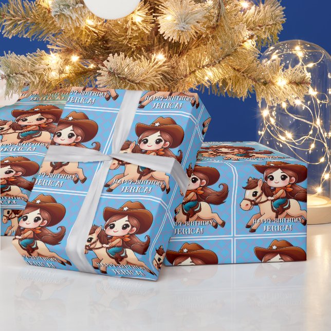 Cute Cowgirl and Horse Western Birthday  Wrapping Paper (Holidays)