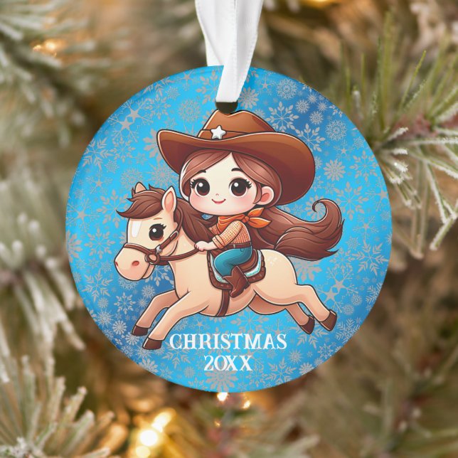Cute Cowgirl and Horse Western Christmas Ornament (Tree)