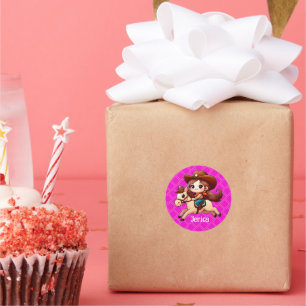 Cute Cowgirl and Horse Western Pink Classic Round Sticker