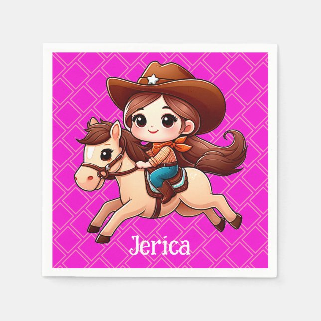 Cute Cowgirl and Horse Western Pink Napkin (Front)