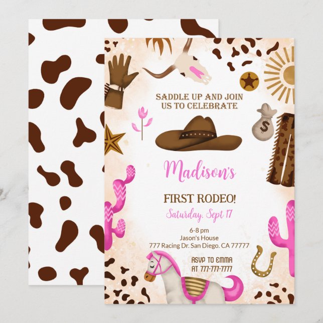 Cute Cowgirl Birthday Invitation (Front/Back)