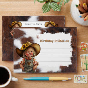 Cute Cowgirl Birthday Invitation Envelope