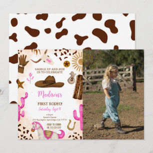 Cute Cowgirl Birthday Photo Invitation