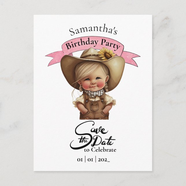Cute Cowgirl Birthday Postcard (Front)
