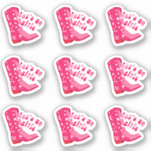 Cute Cowgirl Boot Let's go girls 9 Sticker Set