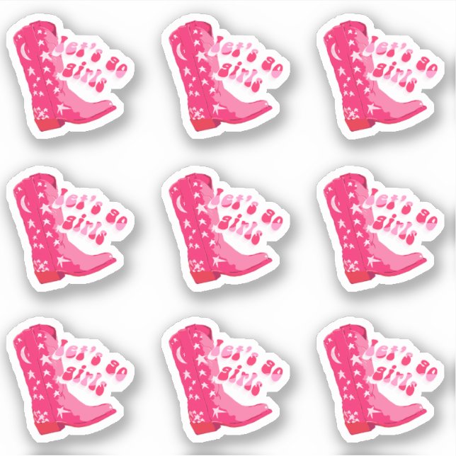 Cute Cowgirl Boot Let's go girls 9 Sticker Set (Front)