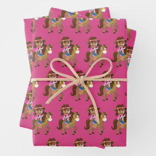 Cute Cowgirl Face Photo Custom Kids Birthday Wrapping Paper Sheet