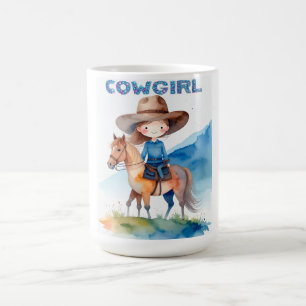 Cute Cowgirl Girl Riding Horse Watercolor Design Coffee Mug