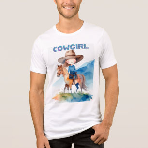 Cute Cowgirl Girl Riding Horse Watercolor Design Tri-Blend Shirt