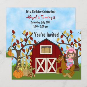 Cute Cowgirl, Horse and Barn Autumn Horse Birthday Invitation