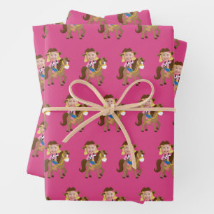 Cute Cowgirl Kids Birthday Custom Girls Photo Wrapping Paper Sheet