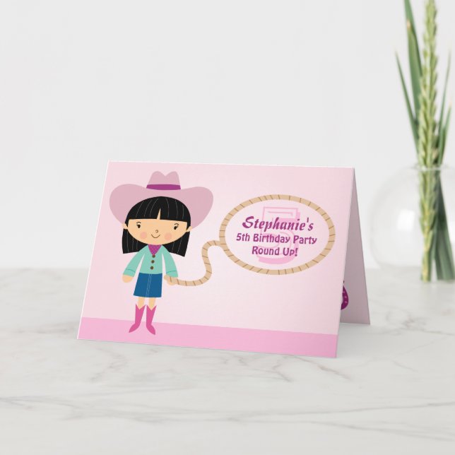 Cute cowgirl lasso girl's birthday party invite (Front)