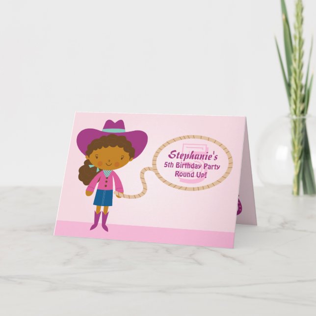 Cute cowgirl lasso girl's birthday party invite (Front)