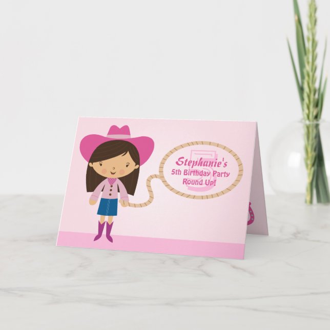 Cute cowgirl lasso girl's birthday party invite (Front)
