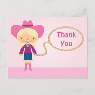 Cute cowgirl lasso girl's thank you postcard