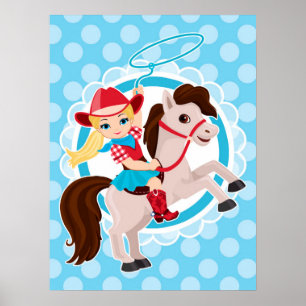 Cute Cowgirl on Horse - Rodeo Blonde Poster