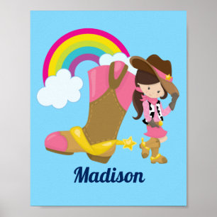 Cute Cowgirl Rainbow Custom Kids Room Poster