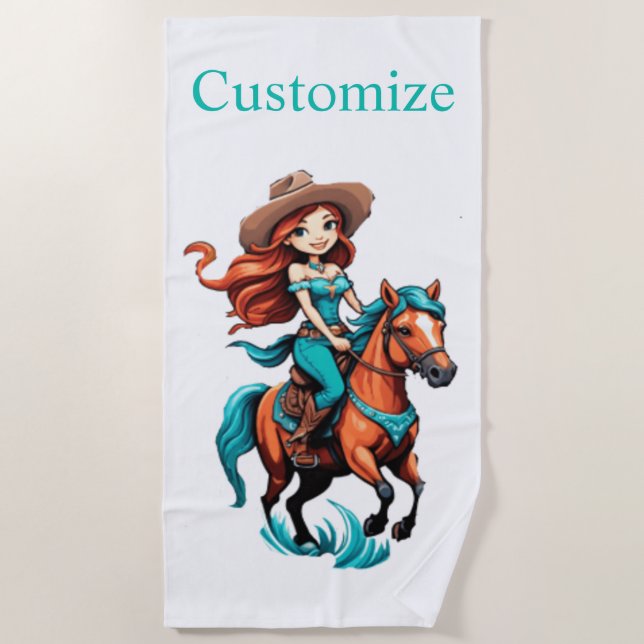 Cute Cowgirl Riding Pony Thunder_Cove Beach Towel (Front)