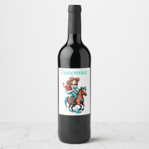 Cute Cowgirl Riding Pony Thunder_Cove Wine Label