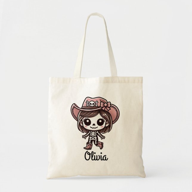 Cute, Cowgirl Skeleton, Custom Name, Halloween Tote Bag (Front)