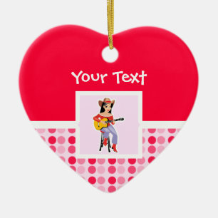 Cute Cowgirl with Guitar Ceramic Tree Decoration