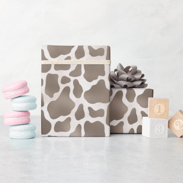 Cute Cowhide Farm Animal Brown Pattern Wrapping Paper (Baby Shower)