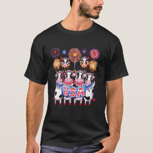 Cute Cows 4th Of July Firework USA American Flag C T-Shirt
