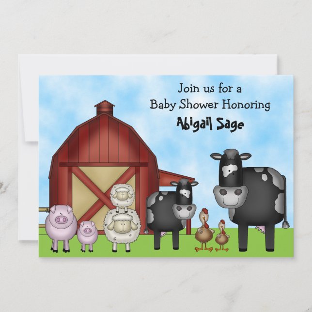Cute Cows and Barnyard Farm Animals Baby Shower Invitation (Front)