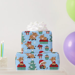 Cute Cows Christmas Holidays Winter Modern Pattern Wrapping Paper