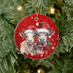 Cute Cows - Newborn & Kids Personalised Christmas  Ceramic Tree Decoration