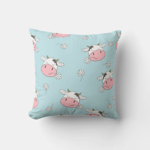 Cute cows seamless pattern. Vintage childish backg Cushion