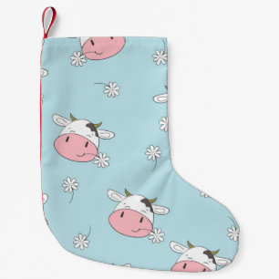 Cute cows seamless pattern. Vintage childish backg Small Christmas Stocking