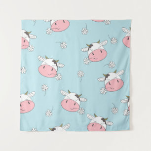 Cute cows seamless pattern. Vintage childish backg Tapestry