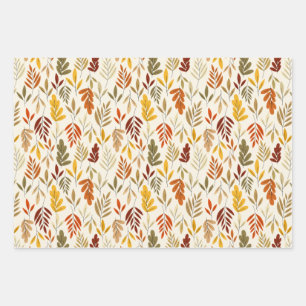 Cute Cozy Fall Leaves Pattern Wrapping Paper Sheet