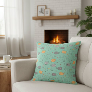 Cute & Cozy Sleepy Cat Dreams Pattern Cushion