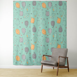 Cute & Cozy Sleepy Cat Dreams Pattern Tapestry
