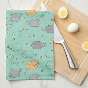 Cute & Cozy Sleepy Cat Dreams Pattern Tea Towel