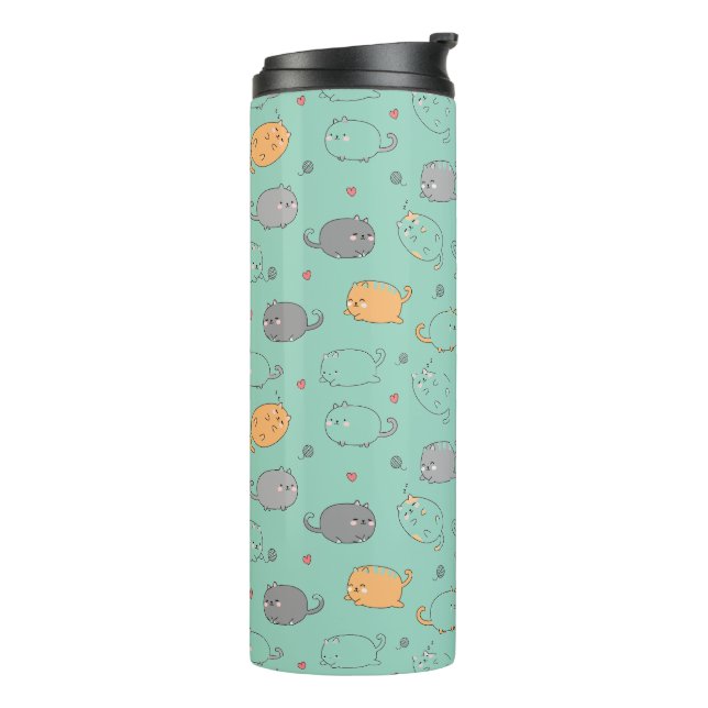 Cute & Cozy Sleepy Cat Dreams Pattern Thermal Tumbler (Rotated Left)