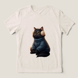 Cute Cozy Winter Cat in Blue Sweater T-Shirt
